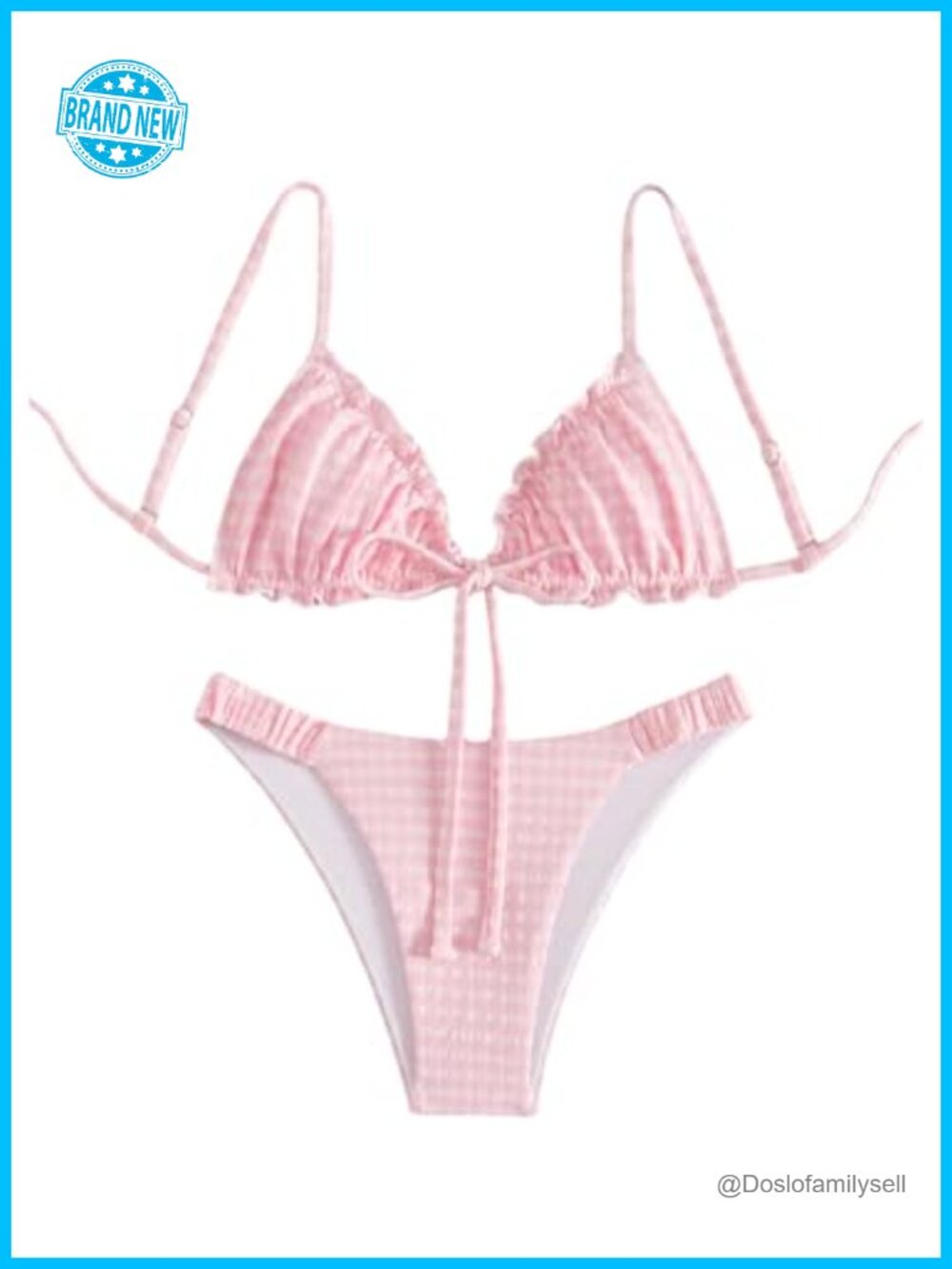 Women's 2 Piece Gingham Bikini Set Tie Front Frill Bathing Suit